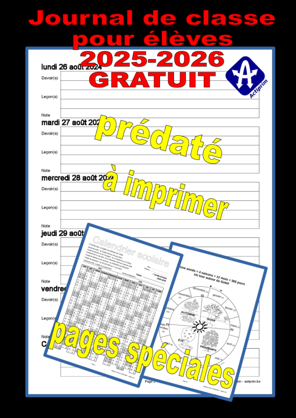 Journal de classe prédaté pour élève à imprimer